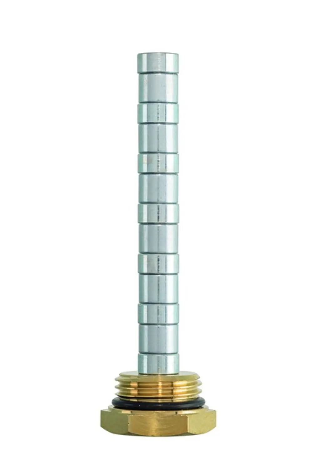 Metallischer Magnetstab mit mehreren Segmenten und einem unteren Anschluss aus Messing. Produkt von IMI Hydronic Engineering zur Verwendung in Abscheidersystemen.